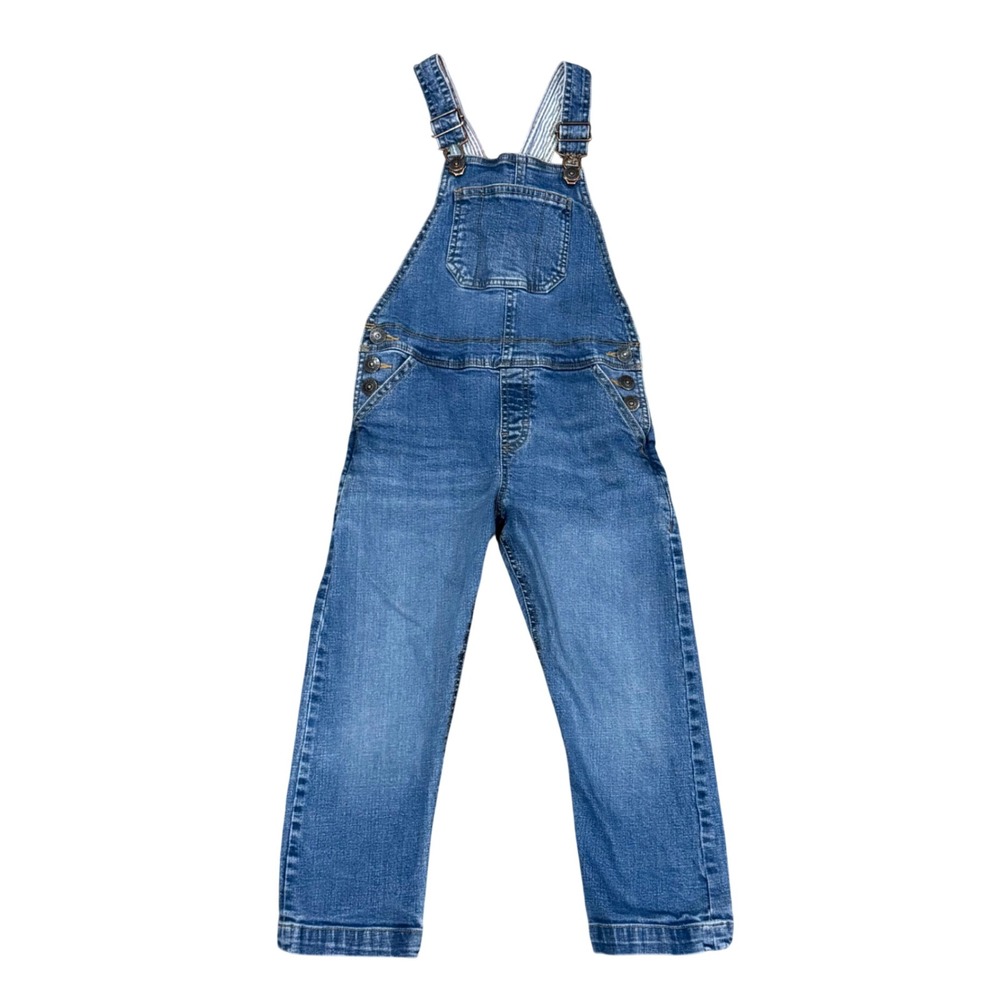 Mini Boden Kids Blue Denim Overalls Medium Wash Striped Lining Size 5Y